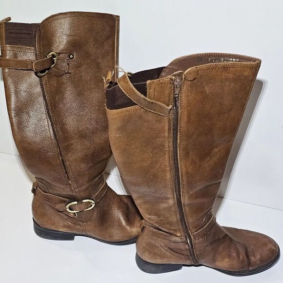 Naturalizer N5 Comfort Boots Wide Calf Knee High Tall Heeled Leather 7M-WC Brown - Picture 3 of 10